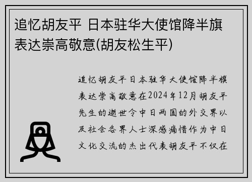 追忆胡友平 日本驻华大使馆降半旗 表达崇高敬意(胡友松生平)