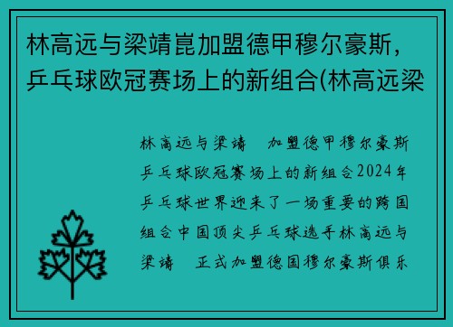 林高远与梁靖崑加盟德甲穆尔豪斯，乒乓球欧冠赛场上的新组合(林高远梁靖崑vs许昕樊振东)